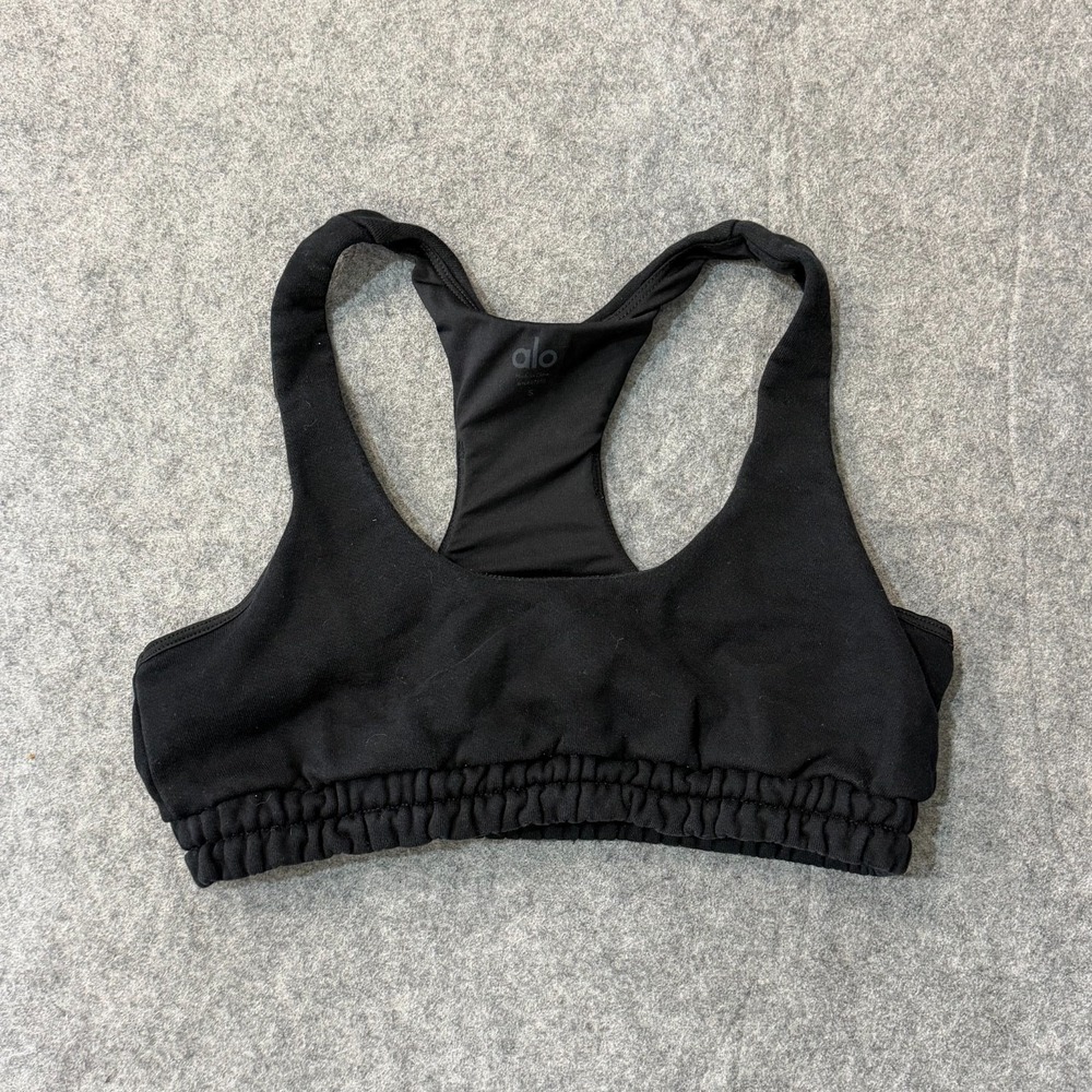 Alo Yoga Black Stretch Cotton Blend Racerback Sports Bra Women's Size Small